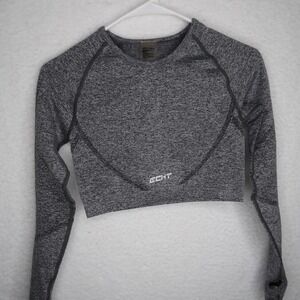 Echt Women's Dark Grey Cropped Long Sleeve‎ Top Sz S Activewear Workout Gym